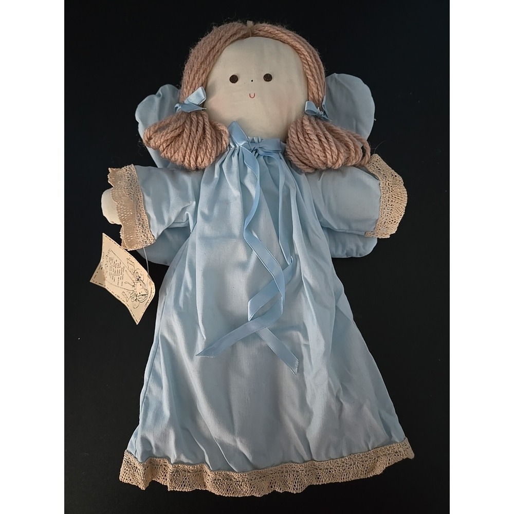Guardian Angel Soft Doll Blue Dress, Wings, 15.5" Tall Prayer Attached
